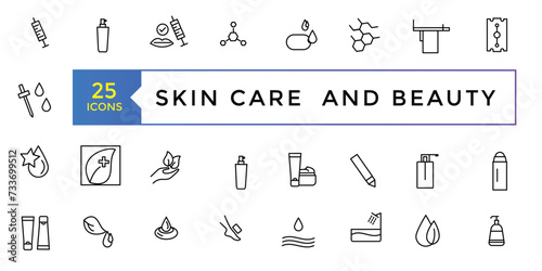 Skin Care and Beauty icon set simple line art style icons pack. Vector illustration