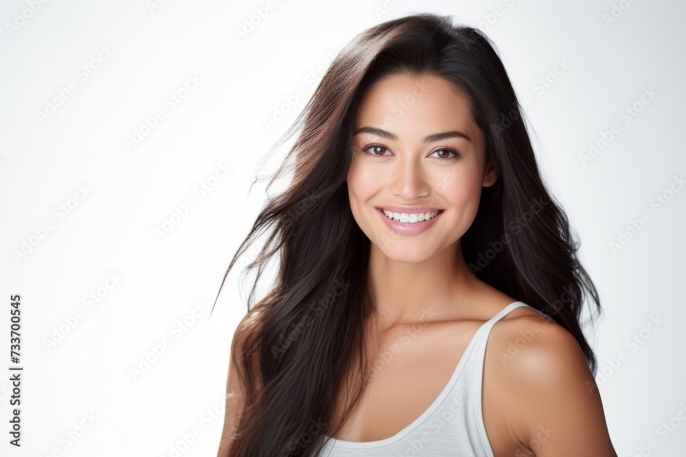 Sweet young girl dressed in comfortable vest undergarments, exuding confidence as she poses gracefully on a pristine white surface. Generative AI. Sweet young girl dressed in comfortable vest undergarments, exuding confidence as she poses gracefully on a pristine white surface. Generative AI.