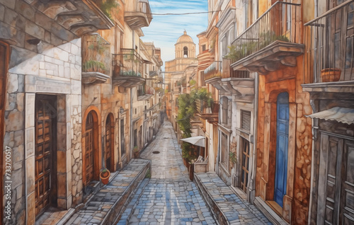 Illustration of a typical Italian village in digital painting photo
