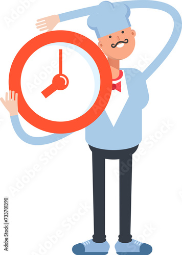 Waiter Character Holding Clock 