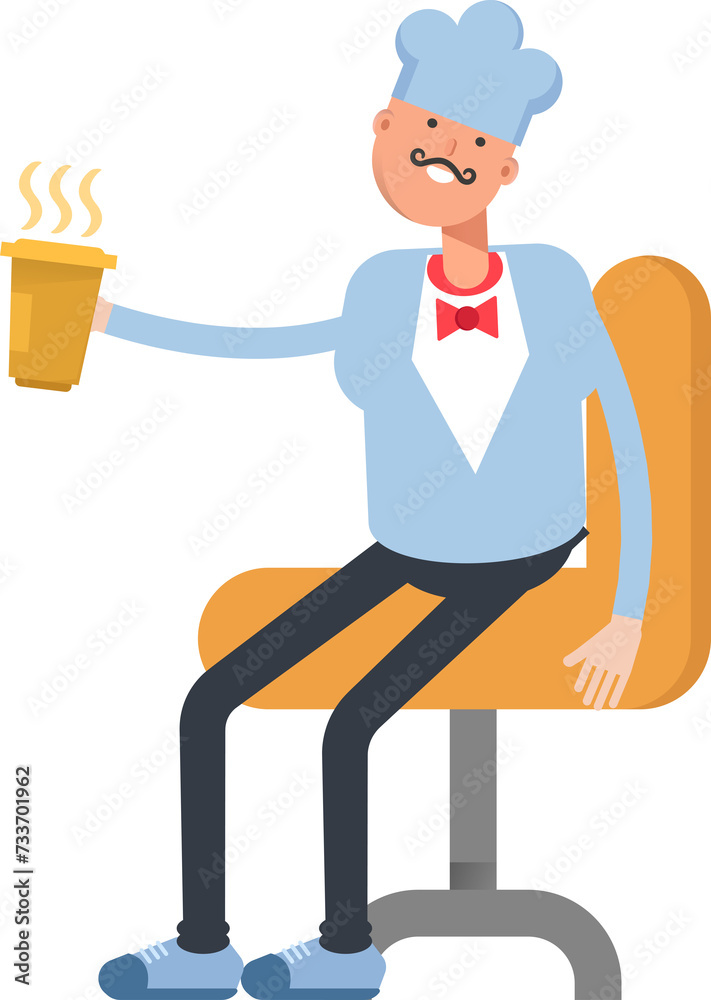 Waiter Character Drinking Coffee
Waiter Character Drinking Coffee