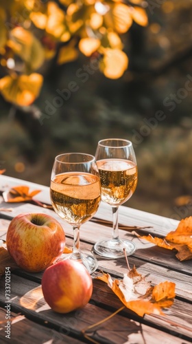 Cider tasting. Autumn background . Vertical background 