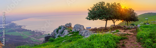 Obraz na płótnie Sunrise panorama of the Sea of Galilee, from Mount Arbel w salonie