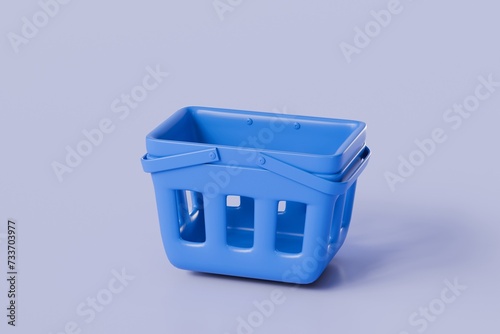 Product empty blue shopping basket cart. shop online concept. 3d rendering.