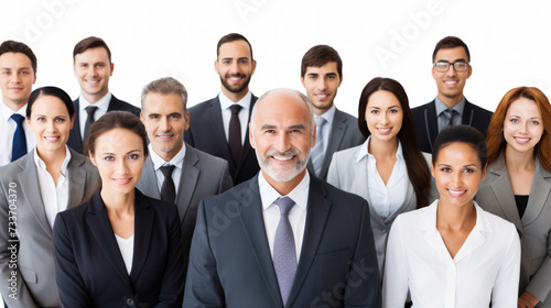 Confident business team of professionals standing together in formal attire