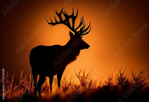 Silhouetted Red Deer during the annual deer rut. Generative AI