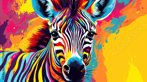 Colorful abstract zebra art vibrant against splattered paint background photo