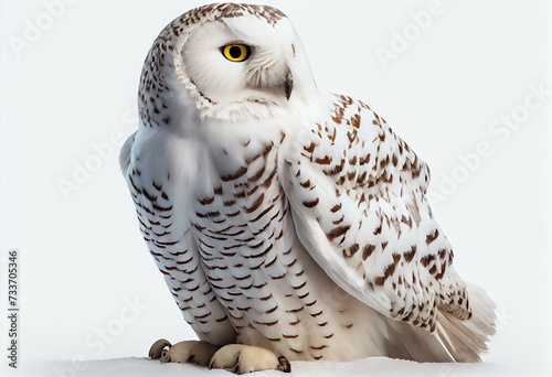 Snowy owl (Bubo scandiacus), isolated on White background. Generative AI photo