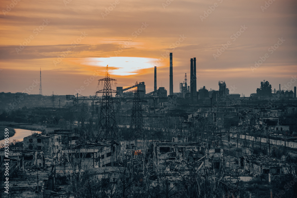 destroyed buildings of the workshop of the Azovstal plant in Mariupol Ukraine destroyed buildings of the workshop of the Azovstal plant in Mariupol Ukraine