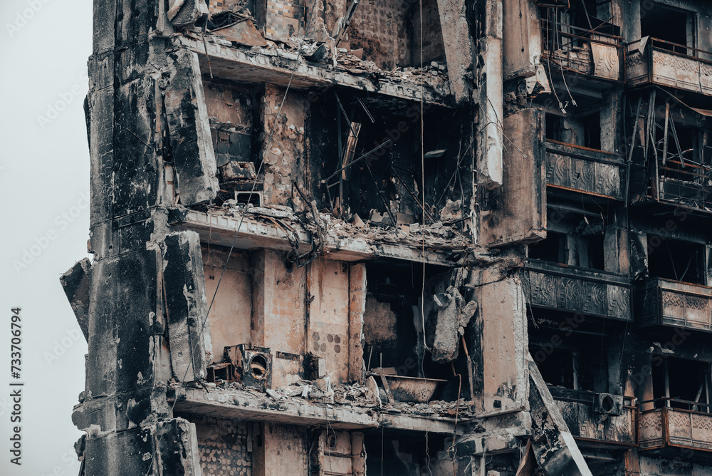 destroyed and burned houses in the city Russia Ukraine war destroyed and burned houses in the city Russia Ukraine war