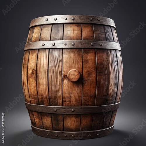 Vintage wooden barrel with metal bands on a dark background © Robert Kneschke