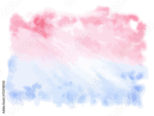 Pink and Blue Watercolor background. Vector rectangular paint stain. Hand drawn isolated splash in pastel colors. Copy Space for card text. Great for invitations to a baby gender reveal party