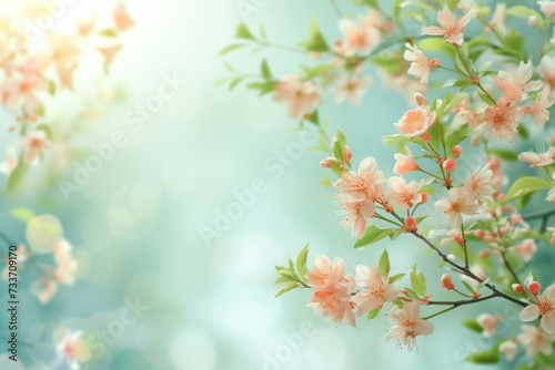 Tranquil Green Summer Banner Adorned with Elegant Pink Flowers, Offering a Refreshing Oasis and Ample Copyspace for Your Text. Embrace the Serenity of Nature's Beauty