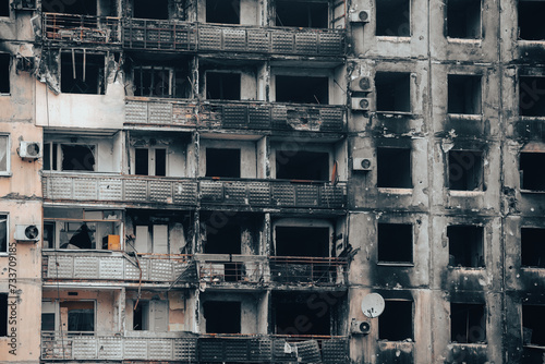 destroyed and burned houses in the city Russia Ukraine war