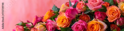 Vibrant Bouquet of Roses: A close-up view of a lush bouquet of multicolored roses, representing love and beauty in full bloom.