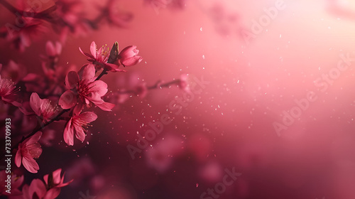 with free space sakura branch on dark cherry background with space for text