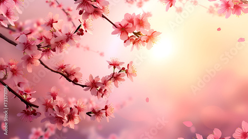 sakura branch closeup with space for text on pink background