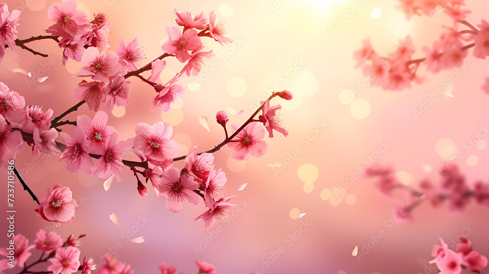 sakura branch closeup with space for text on pink background