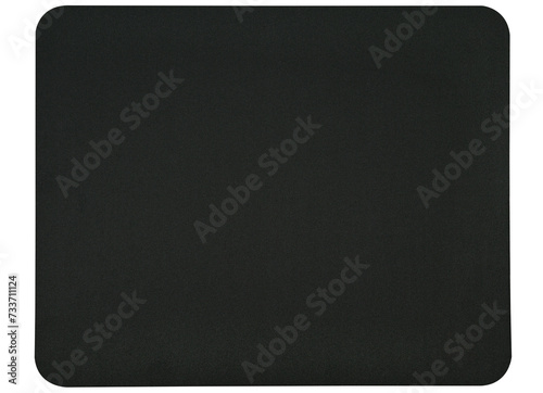 Black mouse pad made of rubber-based fabric isolated on a white background. Top view. photo