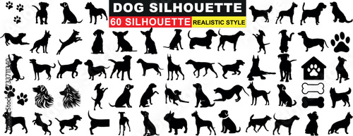 Dog silhouettes  various breeds  vector illustration collection. Perfect for pet care  veterinary  grooming services. High quality  detailed images for web design or print