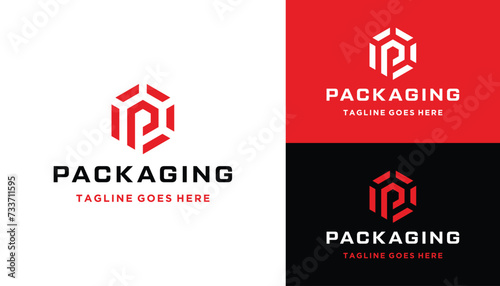 Initial Letter P Package with Hexagon Cube Box For Logistics Delivery and Transportation Logo Design