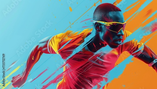 athlete running on colorful background. Summer Olympics in France 2024. Generative AI