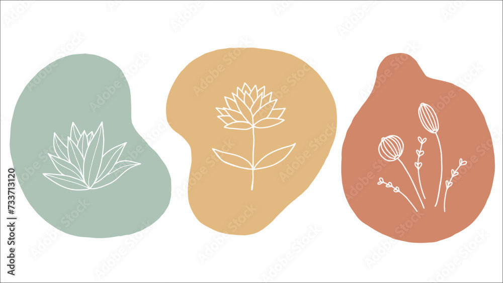 Minimalist Botanical Illustration Featuring Stylized Plants on Pastel Background