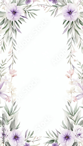 Watercolor soft purple flower border for wedding  birthday  card  background  invitation  wallpaper  sticker  decoration etc.