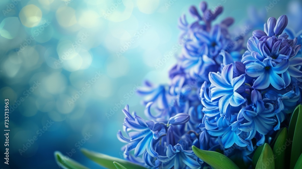 Obraz premium Spring background with blue hyacinths close up, space for text.