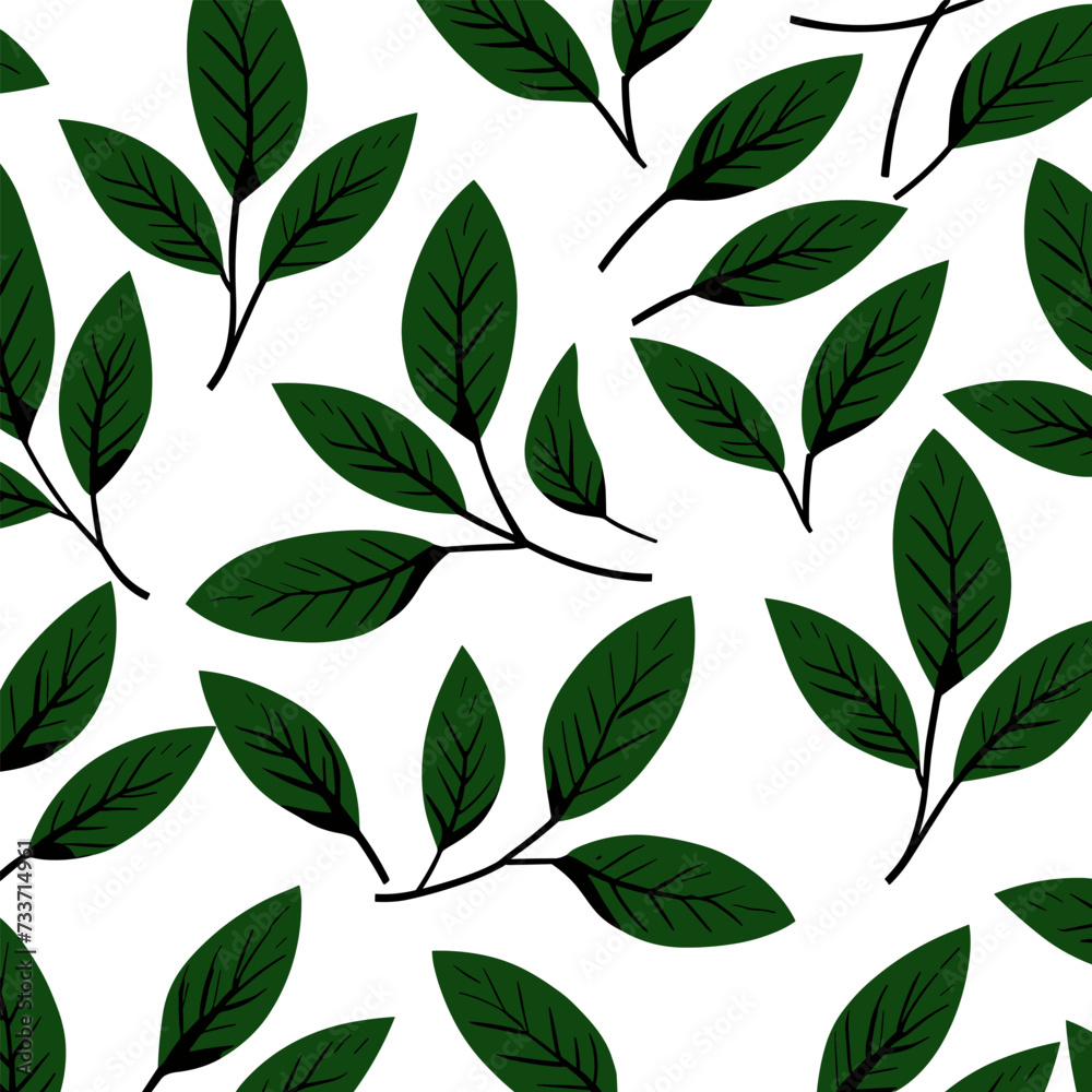 Illustration of a pattern of green leaves on a white background.