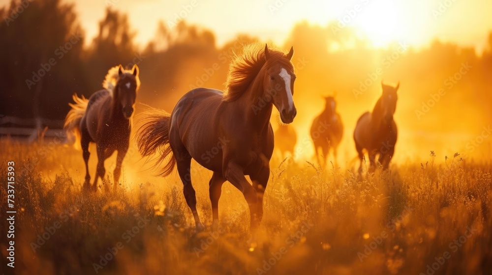 Herd of Horses Running at Sunset Herd of Horses Running at Sunset