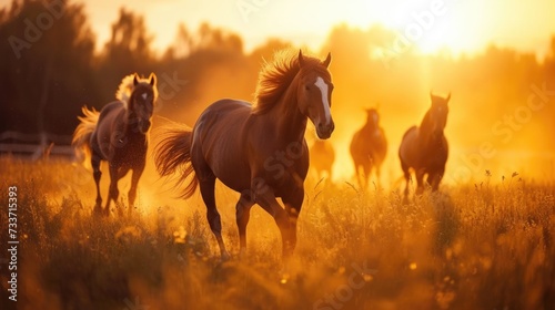 Herd of Horses Running at Sunset © Evon J