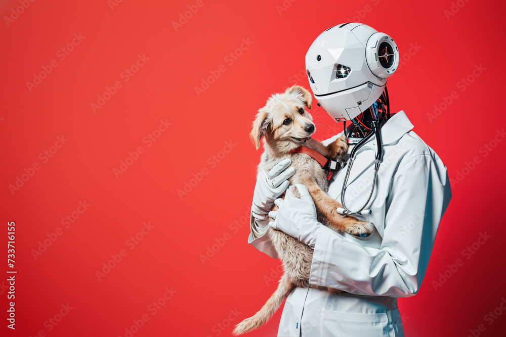A caring individual in a pristine white coat cradles a loyal companion, embodying the bond between humans and animals