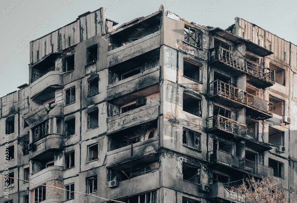 destroyed and burned houses in the city Russia Ukraine war destroyed and burned houses in the city Russia Ukraine war