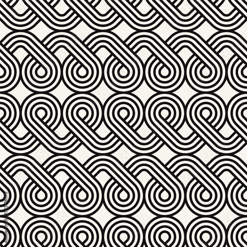 Vector seamless pattern. Geometric monochrome texture. Repeating striped ribbons. Can be used as swatch for illustrator.