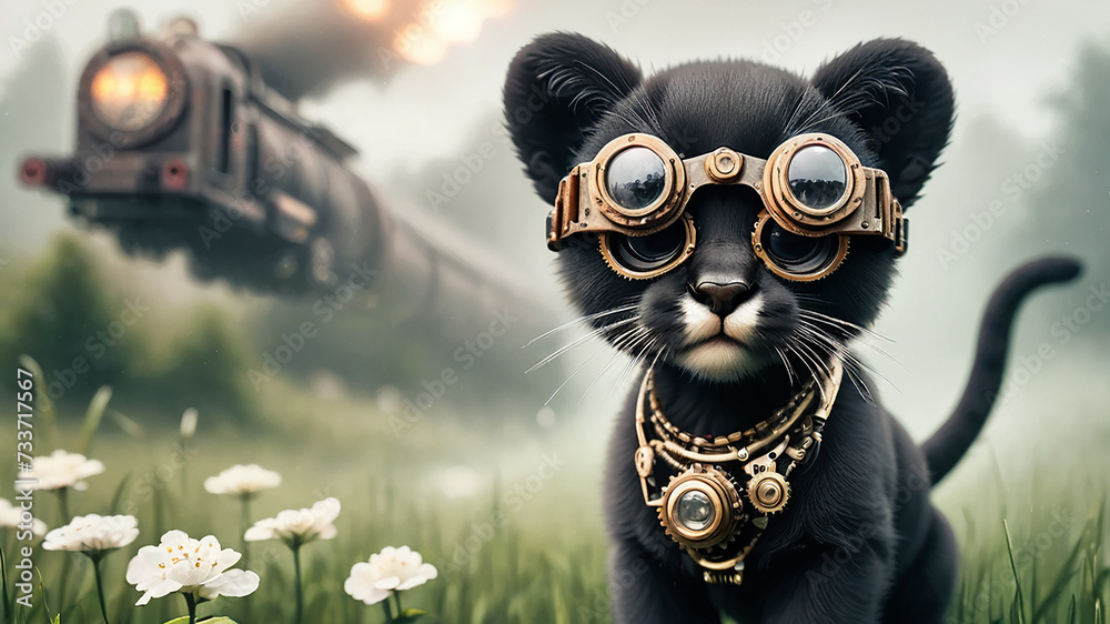 Fototapeta premium Steampunk baby panther cub