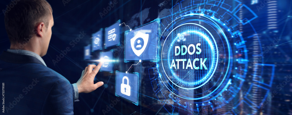 DDoS ATTACK inscription, online attack concept inscription, online security concept. DDoS ATTACK inscription, online attack concept inscription, online security concept.