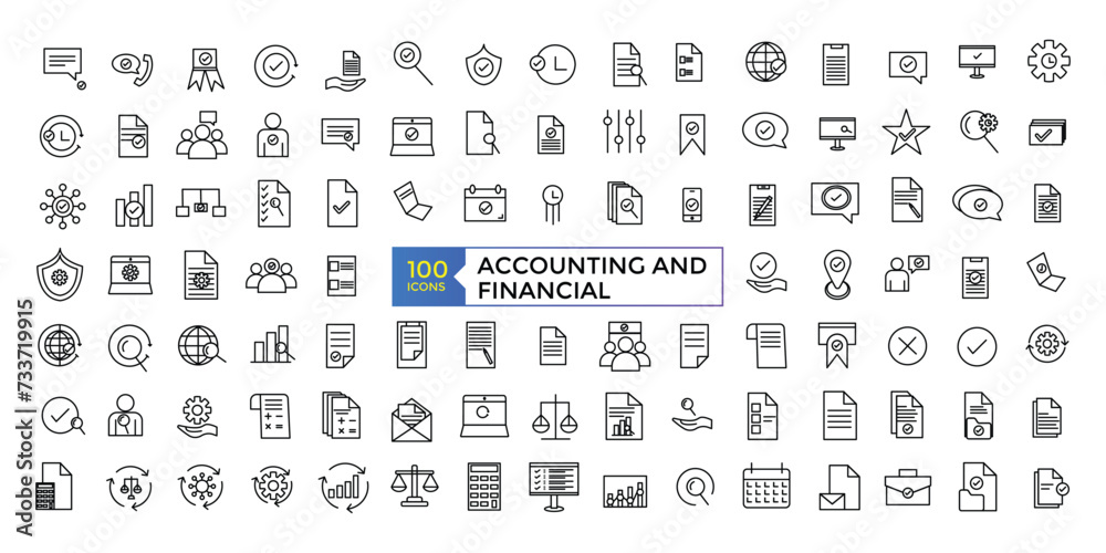 Fototapeta premium Accounting and financial icon set simple line art style icons pack. Vector illustration