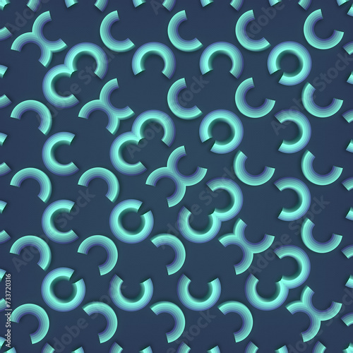Blue background with a pattern of green circles. 3d rendering illustration
