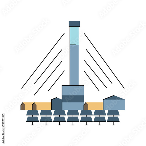 Concentrated Solar Thermal color line icon. CST power plant station.
