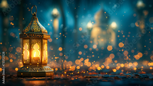 Vintage lamp in the night, Eid Mubarak celebration concept