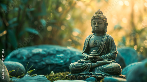 A statue of Buddha meditating. Mindfulnes  zen and meditation concept.