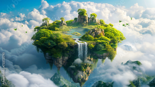 A beautiful green isle floating among clouds © Adrian Grosu