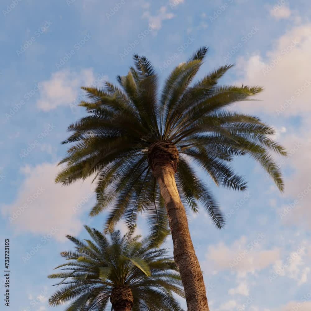 Palm trees against the background of the evening blue sky