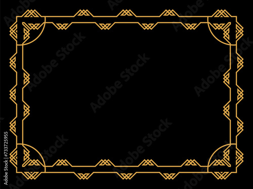 Art deco frame. Vintage linear border. Design a template for invitations, leaflets and greeting cards. Geometric golden frame. The style of the 1920s - 1930s. Vector illustration