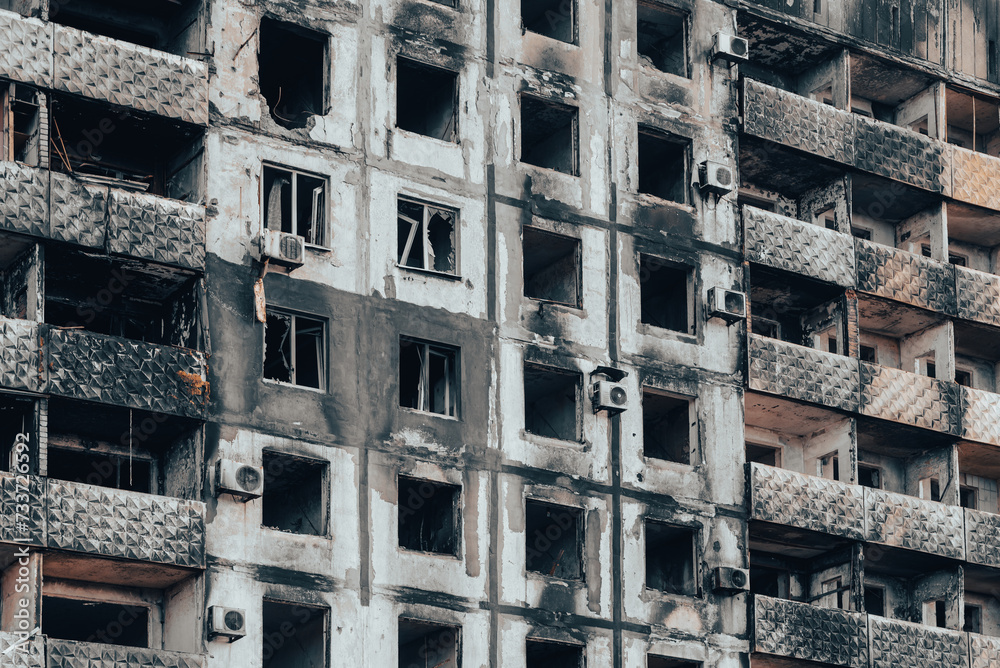 destroyed and burned houses in the city Russia Ukraine war destroyed and burned houses in the city Russia Ukraine war