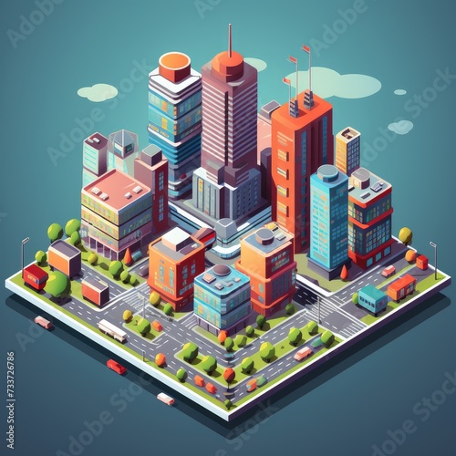 Isometric Cityscape Art in Three Dimensions