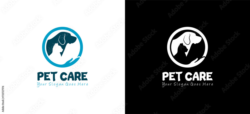 Vector silhouettes of dogs and cats for pet logo design, animal care logo