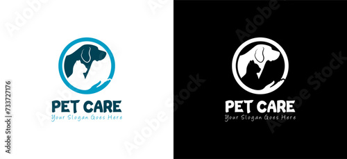 Vector silhouettes of dogs and cats for pet logo design, animal care logo photo