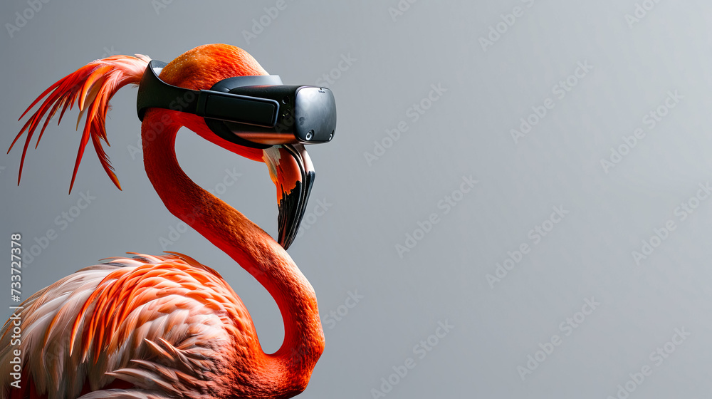 flamingo with vision virtual reality sunglass solid background